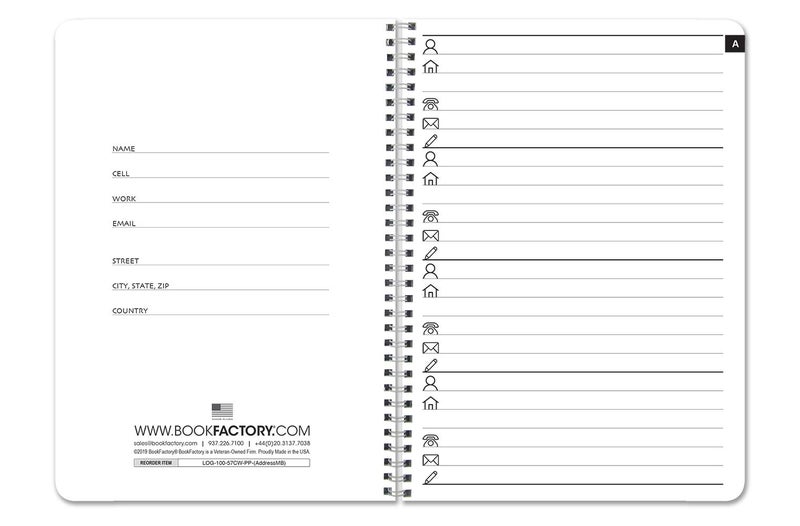 BookFactory Medium Black Book/Address Book - 100 Pages, 5'' x 7'', Wire-O (Made in USA) - Image 2